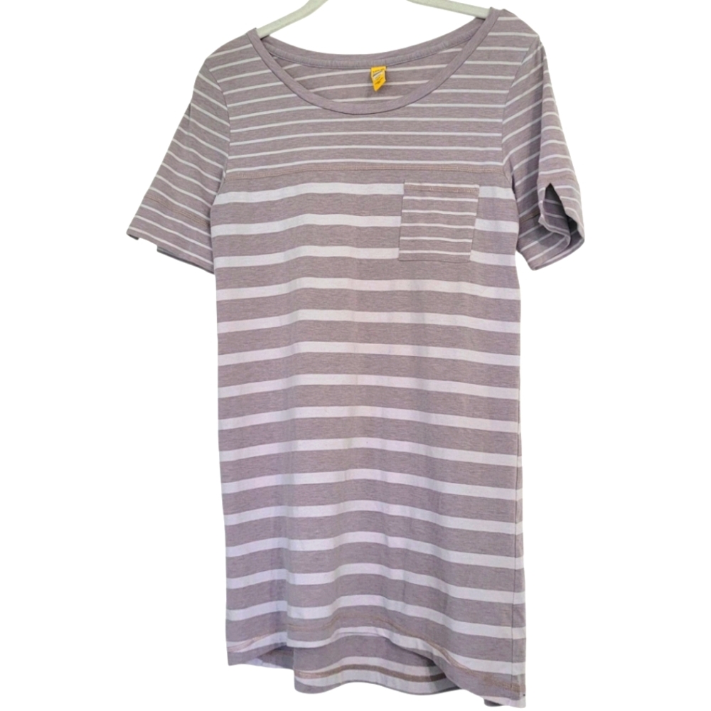LOLE Gray White Stripe Organic Cotton Blend Round Neck Tunic Top Shirt Stripes S